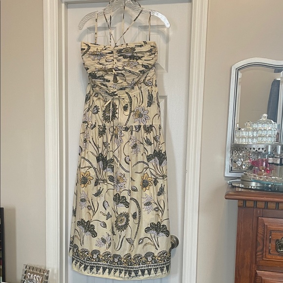 Ulla Johnson ‘Ella’ Cream Floral Midi Dress with Black & Yellow Motif